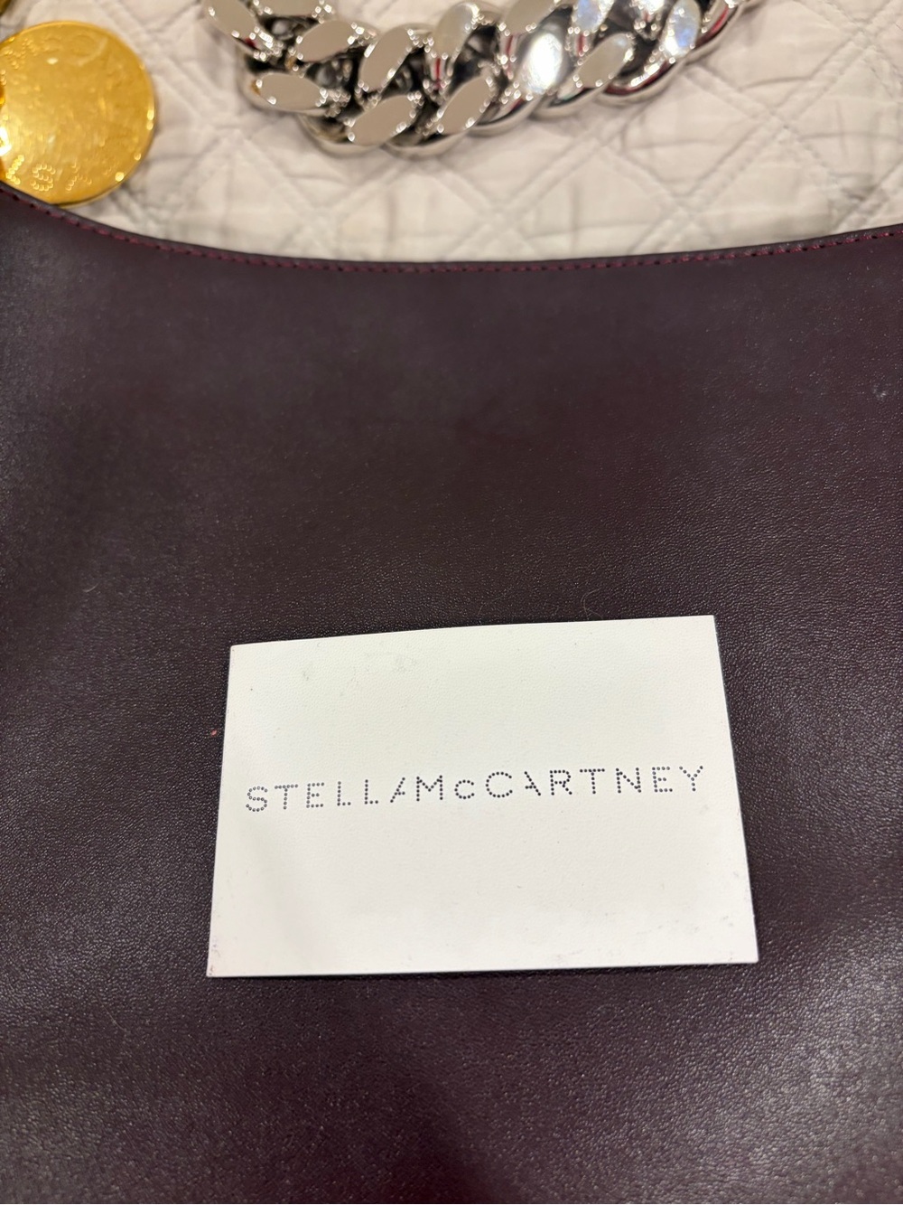 Stella McCartney Frayme Wine Burgundy Shoulder Bag with Chunky Two-Tone Chain - Picture 9 of 15
